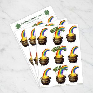 St. Patricks Day Rainbow Pot Of Gold Stickers 3 Sheets 18 Total